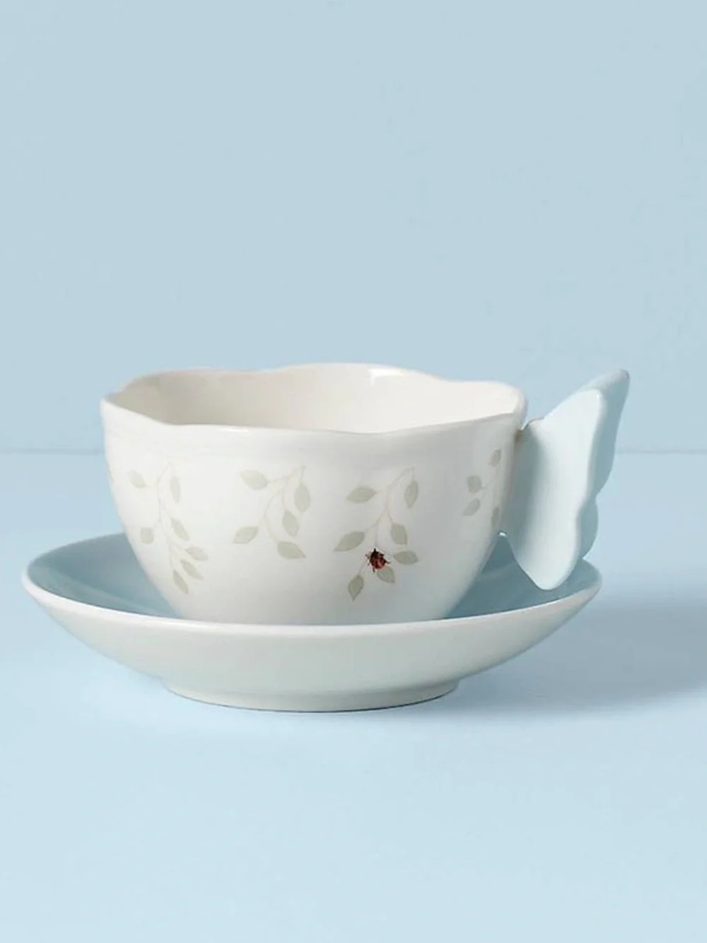 BUTTERFLY MEADOW FIGURAL CUP AND SAUCER SET